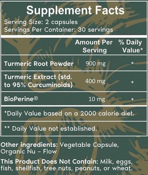 Informations nutritionnelles du complément alimentaire Primal Harvest Turmeric Complex