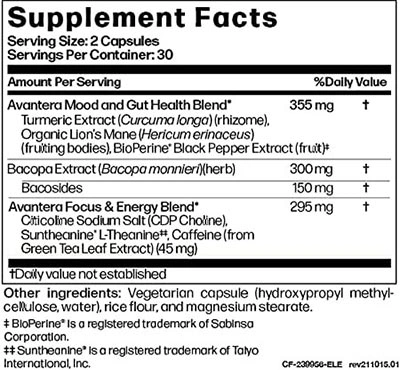 Avantera Elevate Supplement Facts