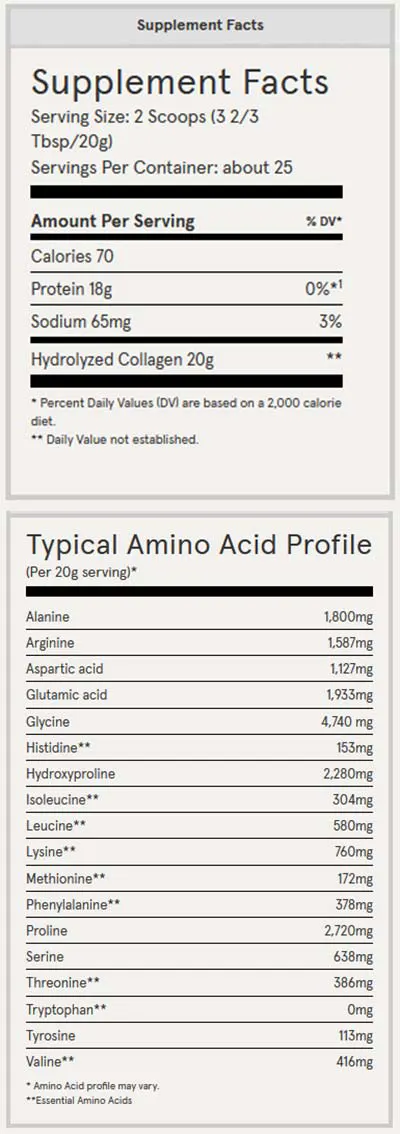 Bulletproof Collagen Protein Supplement Facts