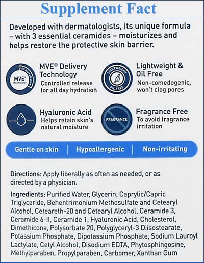 CeraVe Moisturizing Body Lotion Supplement Facts
