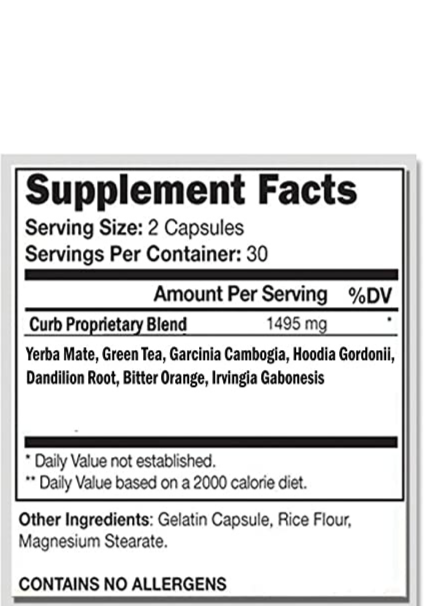 Curb Appetite Control Supplement Facts