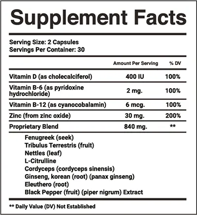 Endura Naturals Male Enhancement Supplement Facts