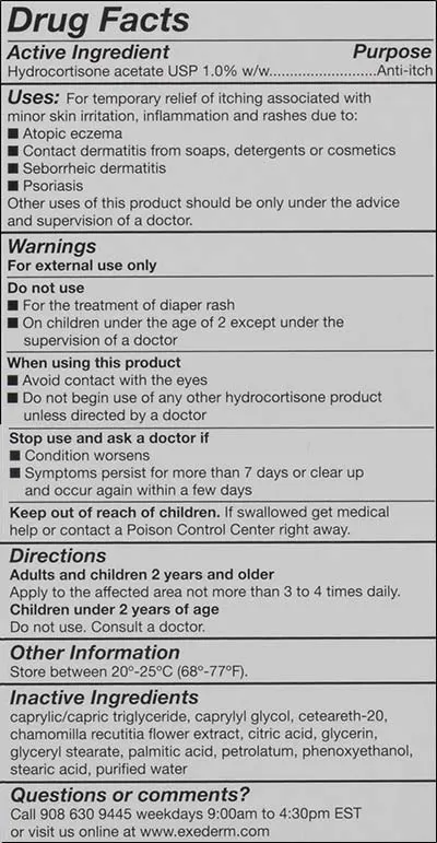Exederm Flare Control Eczema Cream Supplement Facts