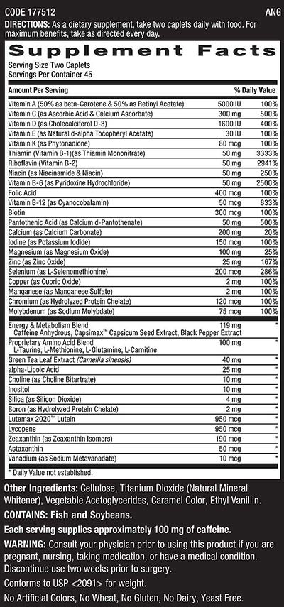 GNC Mega Men Energy and Metabolism Supplement Facts
