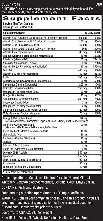 GNC Mega Men Energy and Metabolism Supplement Facts