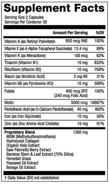 Hair La Vie Supplements Facts