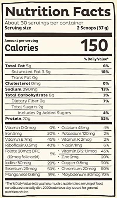 KOS Organic Plant Protein Supplement Facts