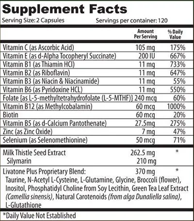 Livatone Plus Supplement Facts