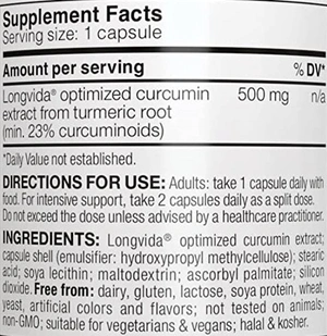 Longvida Optimised Curcumin Supplement Facts