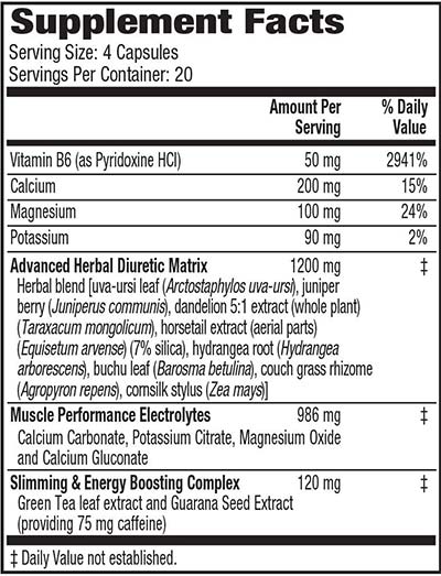 mhp xpel maximum strength diuretic water pills supplement facts