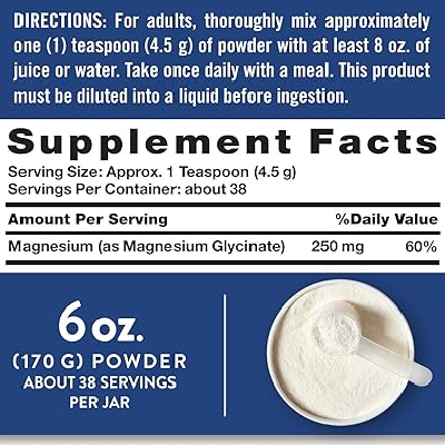 Informations nutritionnelles du supplément de glycinate de magnésium en poudre de Nature's Truth