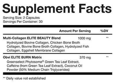 obvi burn elite supplement facts