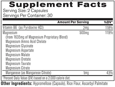 organixx magnesium 7 supplement facts