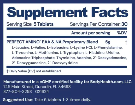 Datos del suplemento Perfect Amino