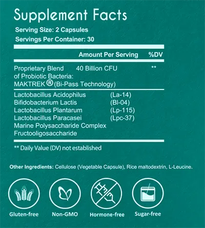 Información del suplemento Probiotic Gut Boost 40+