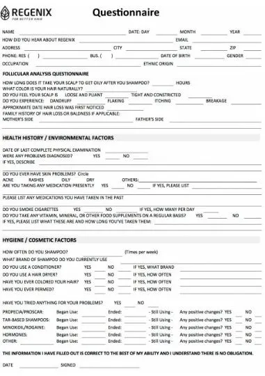Regenix Questionnaire