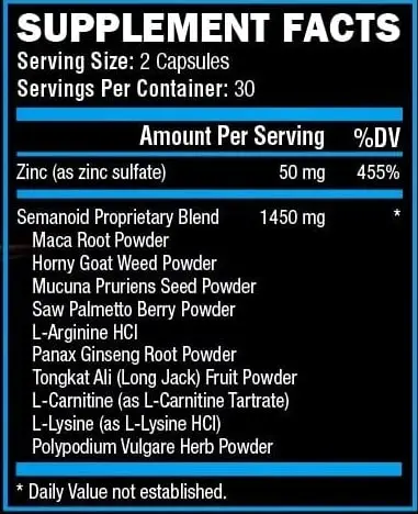 Semenoid Tablets Supplement Facts