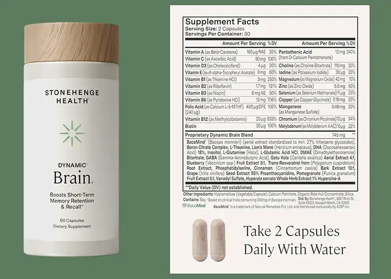 Informations nutritionnelles du complément alimentaire Stonehenge Health Dynamic Brain