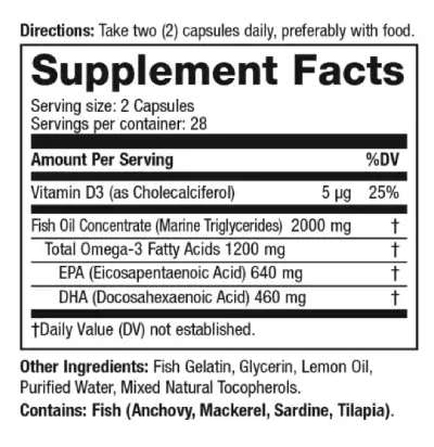 Informations nutritionnelles du complément alimentaire Usana Biomega