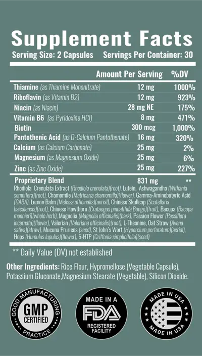 WOWMD Anxiety Shield Supplement Fact