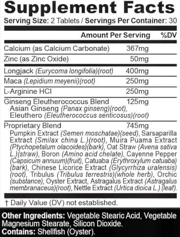 Informations nutritionnelles du supplément XL Science Ruttin Buck